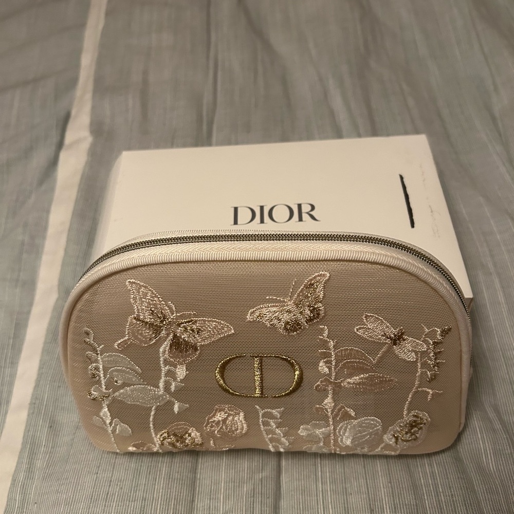 Dior Cream Cosmetic Bag with Embroidered Design